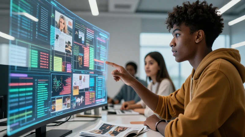 Simuladores: Definición, Concepto y Su Importancia Actual 6 Estudiante interactúa con datos holográficos vibrantes