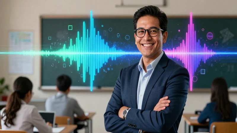 Experto sonríe con diseño vibrante y moderno