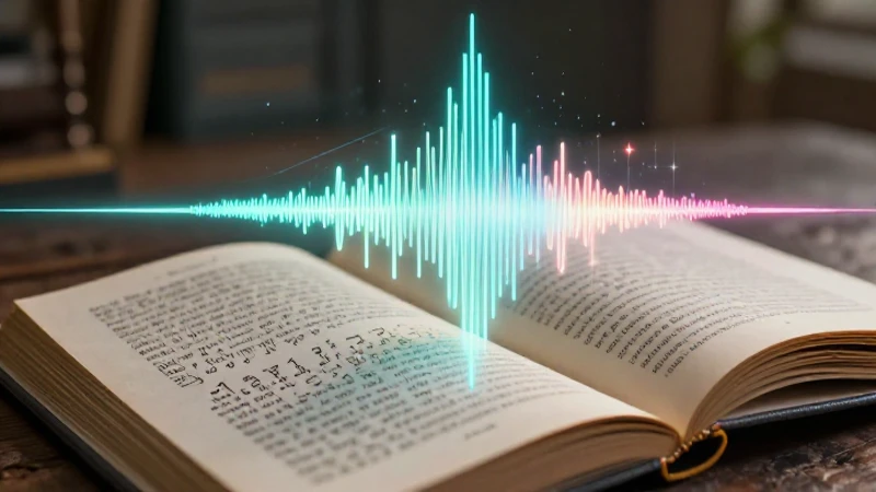 Ilustración hiperdetallada de ondas sonoras y libros