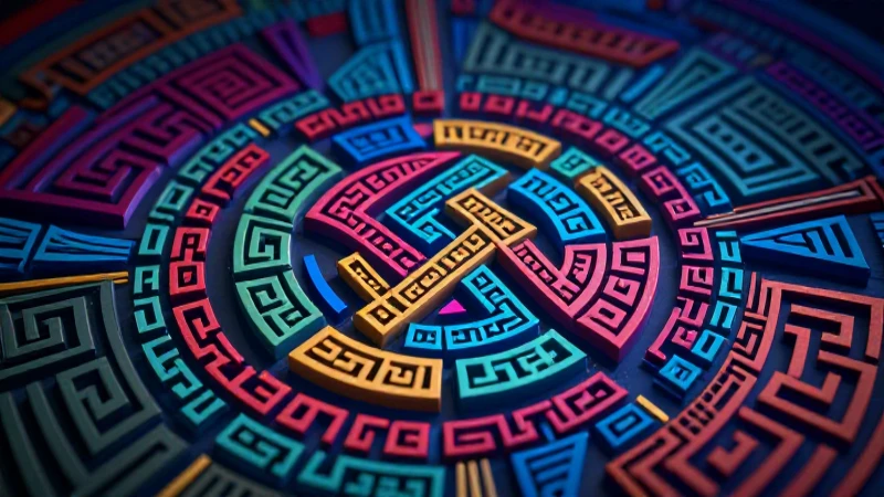 Sincretismo: Definición, Tipos, Características y Ejemplos 7 Ilustración digital mexicana con símbolos académicos modernos