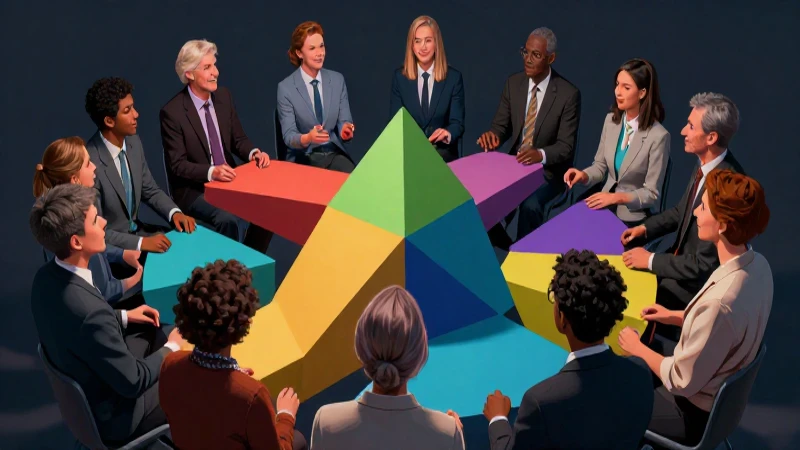 Diálogo profesional vibrante y unión geométrica detallada