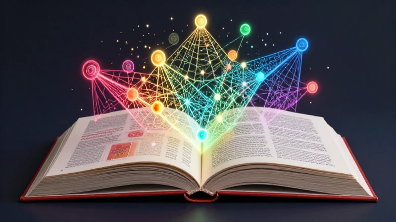 Libro estilizado con conexiones lingüísticas brillantes