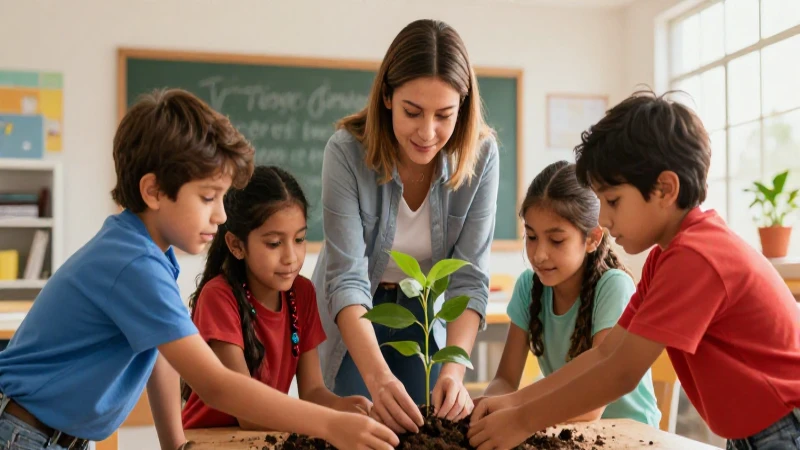 Niños mexicanos y mentor plantan un árbol