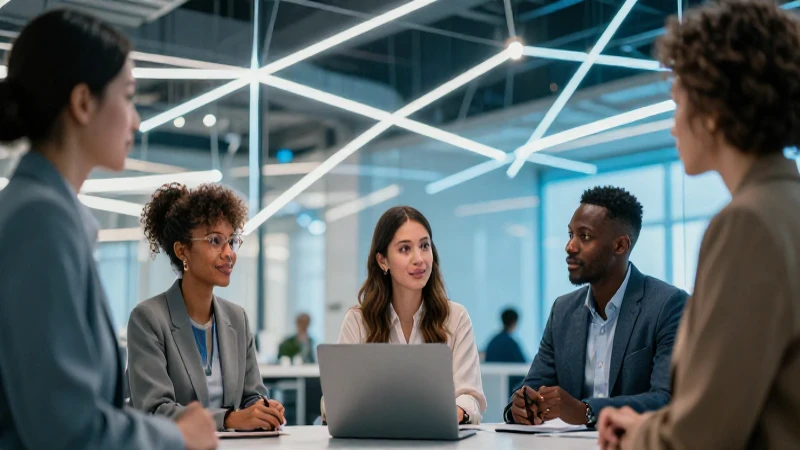 Estrategia y colaboración en oficina moderna