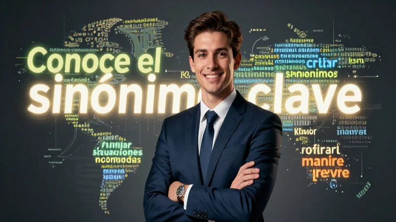 Joven profesional sonríe con sinónimos clave