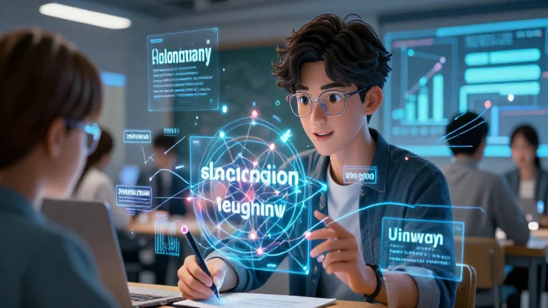 Conoce sinónimos de manera efectiva y exitosa 3 Estudiante aprende vocabulario holográfico realista