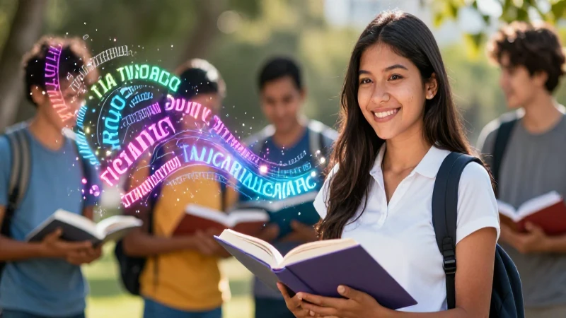 Cuáles son los sinónimos de esperado en lengua materna 5 Estudiante sonriendo en estética educativa dinámica