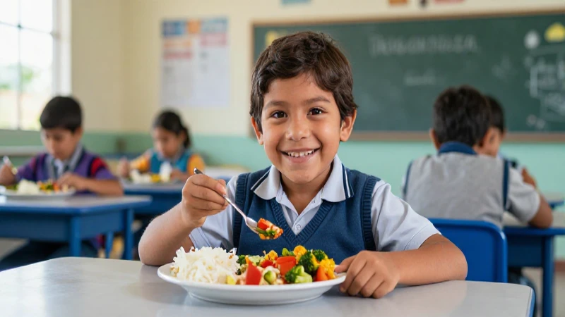 Niño feliz y saludable en moderna aula guatemalteca