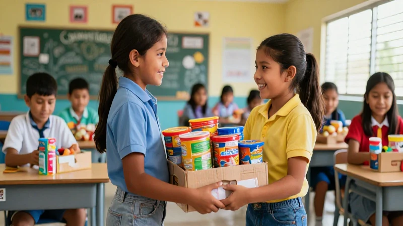 Niños guatemalanos felices reciben ayuda