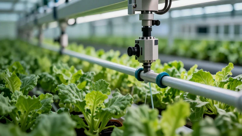 Riego de precisión con cultivos verdes vibrantes