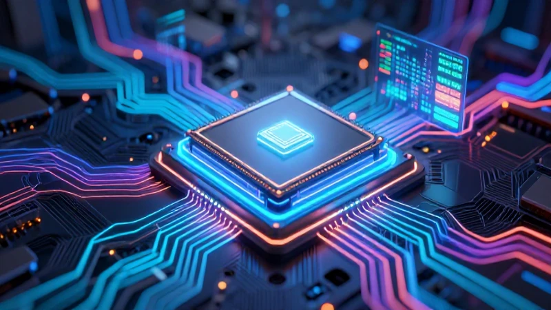 Procesador futurista con circuitos de neón