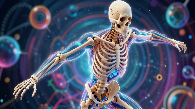 Explora la anatomía y funcionamiento del sistema muscular, óseo y nervioso 3 Es un esqueleto humano biomecánico detallado y moderno