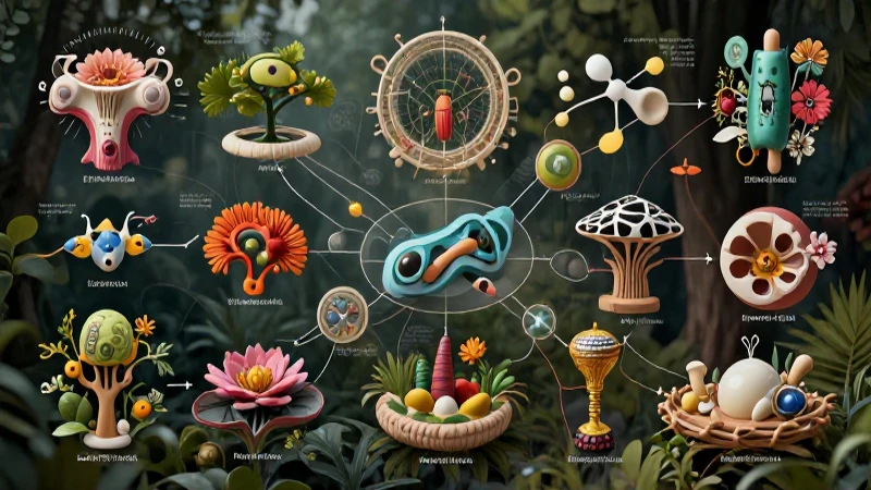 Ilustración hiperrealista de sistemas biológicos mexicanos