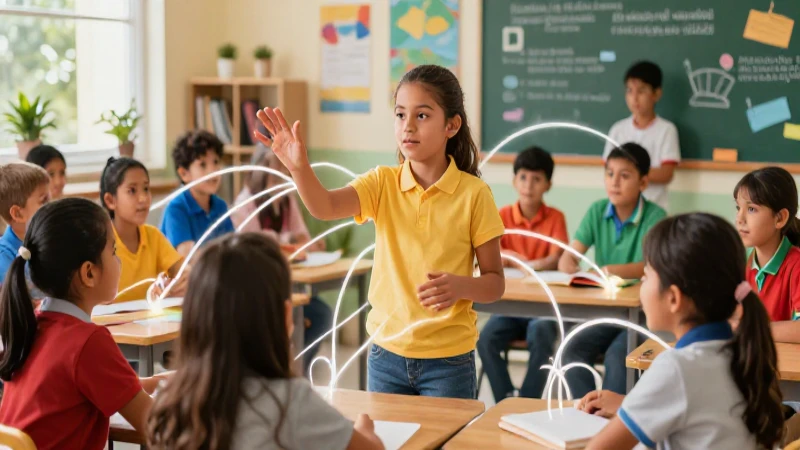 Situaciones comunicativas: Definición y concepto explicados 3 Niños mexicanos aprendiendo en moderno aula vibrante