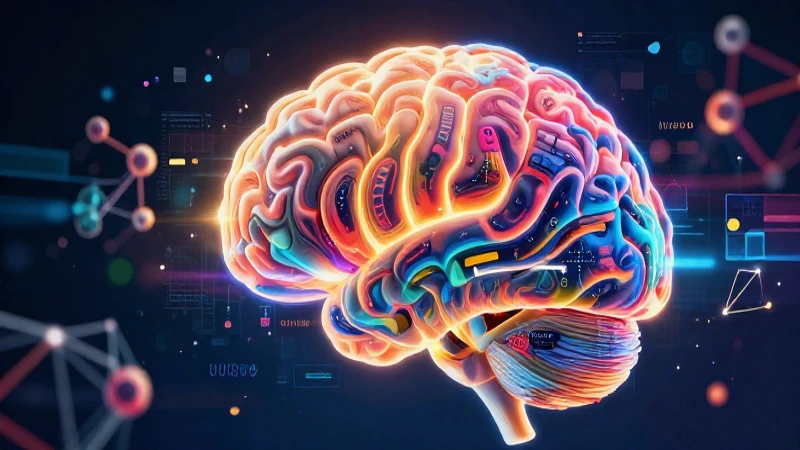 Cerebro abstracto con datos y estructuras moleculares