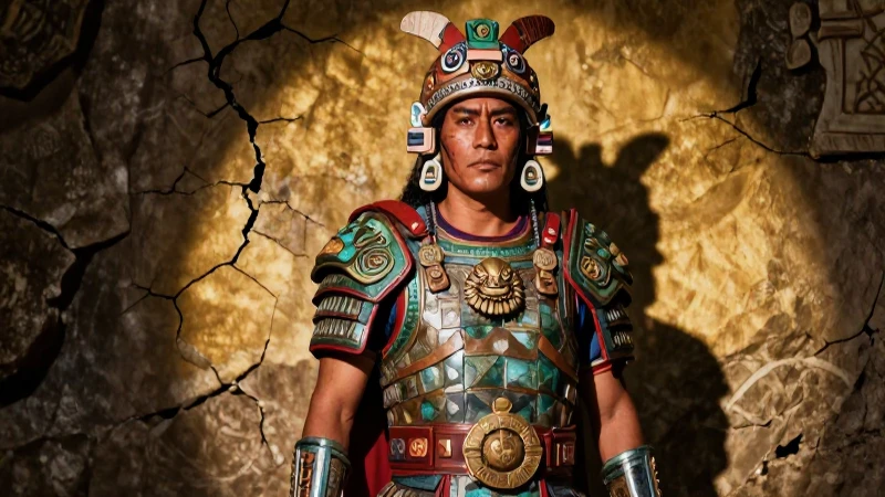 Guerrero mexica stoico con armadura obsidian