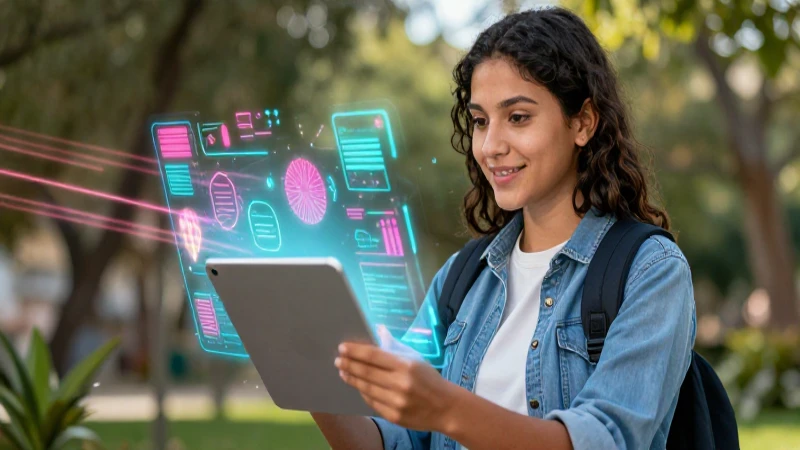 Estudiante interactúa con tecnología educativa holográfica