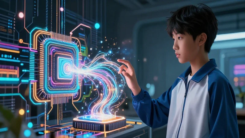 Estudiante con tecnología digital futurista
