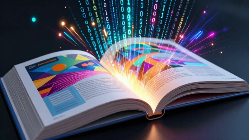 Código digital vibrante en libro educativo
