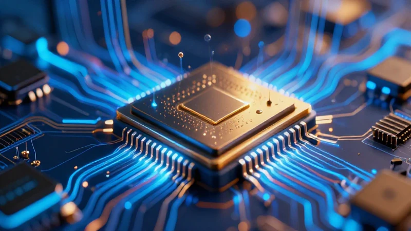Hardware y Software: Concepto, Funciones y Ejemplos Clave 4 Circuito futurista con datos luminosos