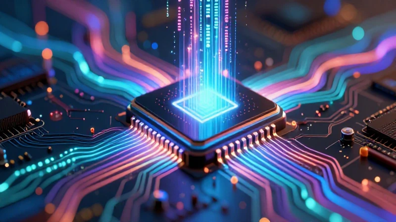 Software y Hardware: 30 Ejemplos Esenciales y Prácticos 7 Chip digital vibrante, tecnología futurista