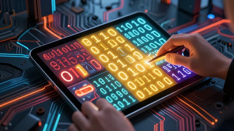 Software y Hardware: 30 Ejemplos Esenciales y Prácticos 5 Tablet futurista con diseño dinámico y código luminoso