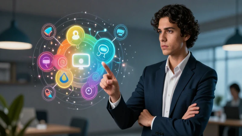 Educador dinámico interactúa con símbolo de comunicación