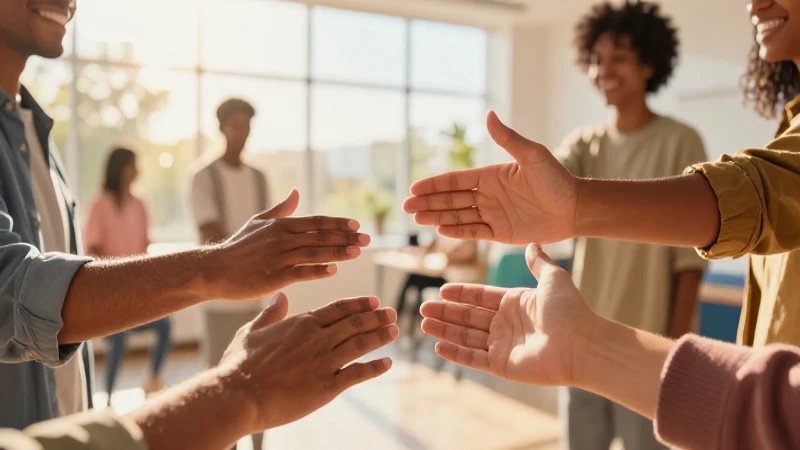 Qué es la solidaridad y cuáles son algunos ejemplos y frases 6 Manos diversas conectan en un espacio moderno y luminoso