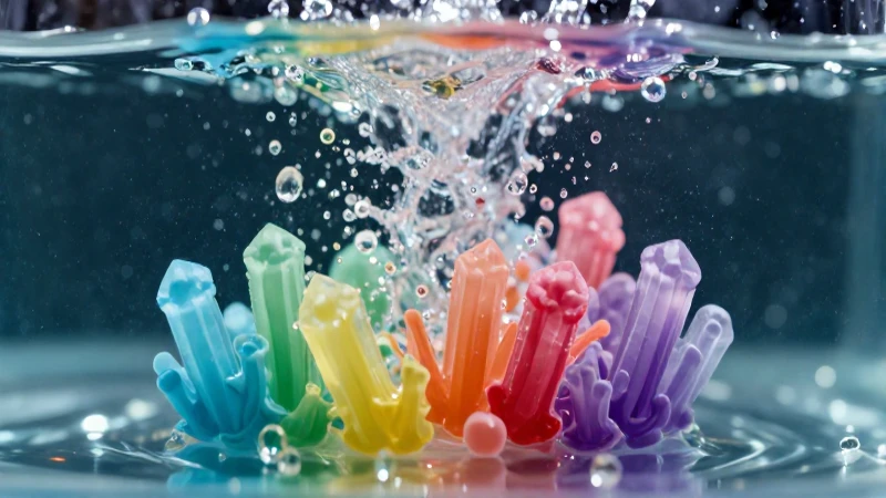 Color vibrante en agua, formando cristales brillantes