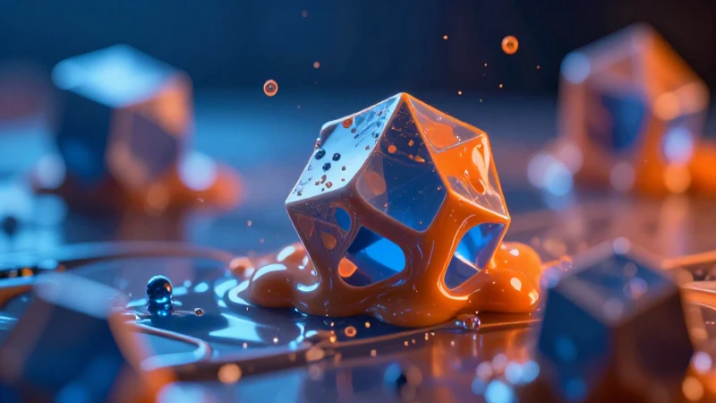 Líquido vibrante disuelve estructuras geométricas en azul y naranja
