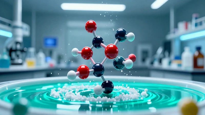 Visualización molecular vibrante de sal en líquido azul