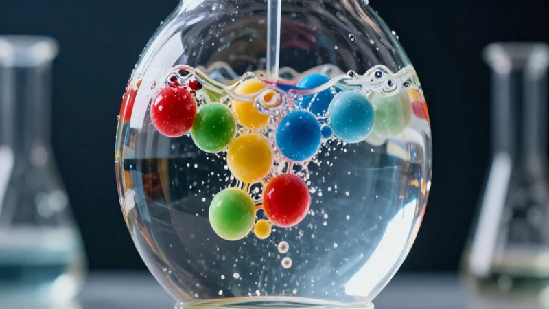 Soluciones: Concepto, Tipos y Características en Química 3 Frasco brillante muestra moléculas disolviéndose dinámicamente
