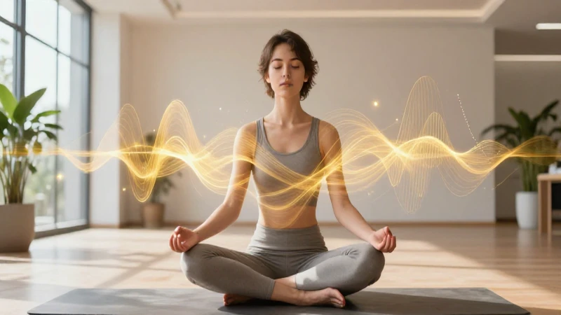 Joven meditador etéreo con ondas de oro