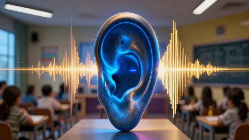 Ore estilizada con ondas de sonido vibrantes