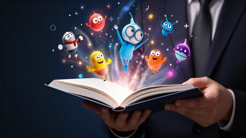 Libro mágico digital con personajes animados