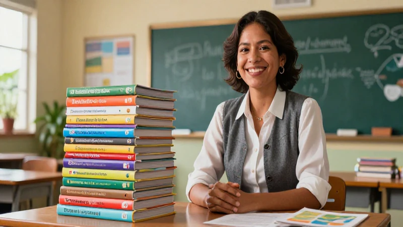 Maestro sonriente en moderno aula mexicana vibrante