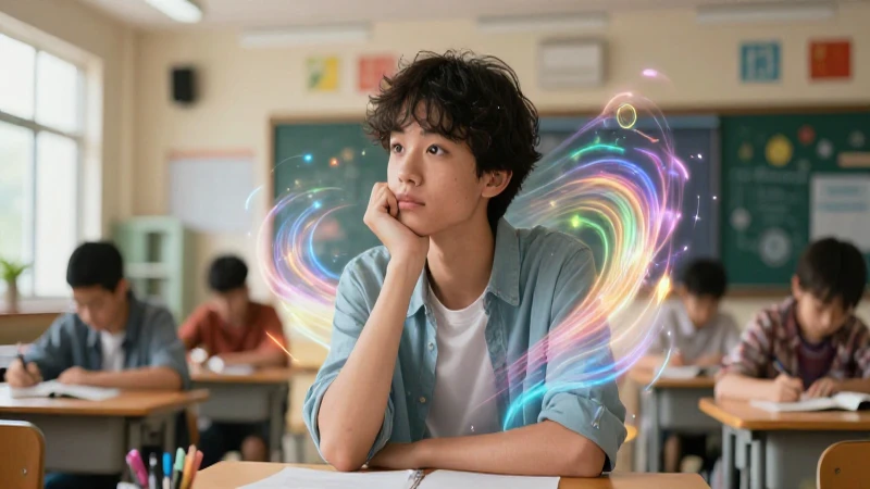 Joven ilustrado en una clase futurista
