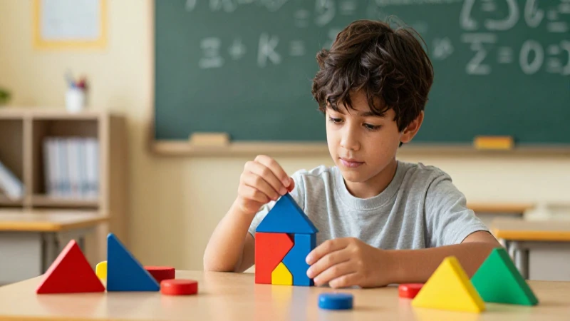 Suma de fracciones: guía sobre sumas y restas en PDF 6 Estudiante resuelve problemas de fracciones con bloques geométricos