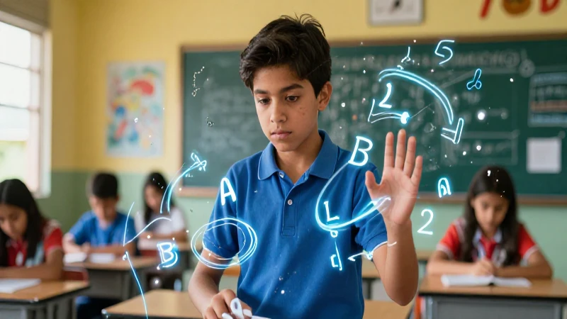 Estudiante de matemáticas en clase con estilo vibrante