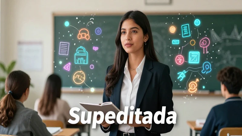 Educadora mexicana en un aula con conceptos lingüísticos