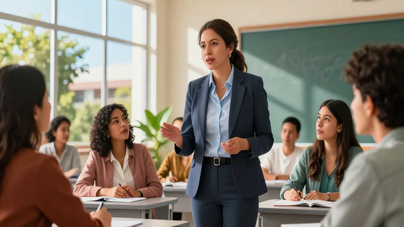 Supervisora mexicana guía aula moderna y vibrante