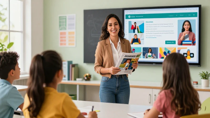 Profesora mexicana guía aprendizaje en aula moderno y vibrante