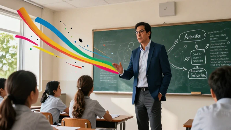 Supervisora educativa moderna en un aula mexicana vibrante