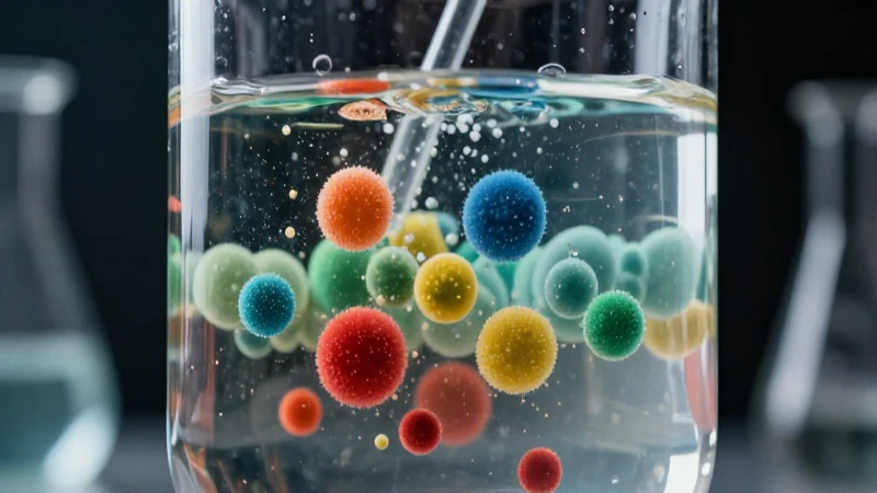 Micropartículas vibrantes y detalladas en un matraz de laboratorio