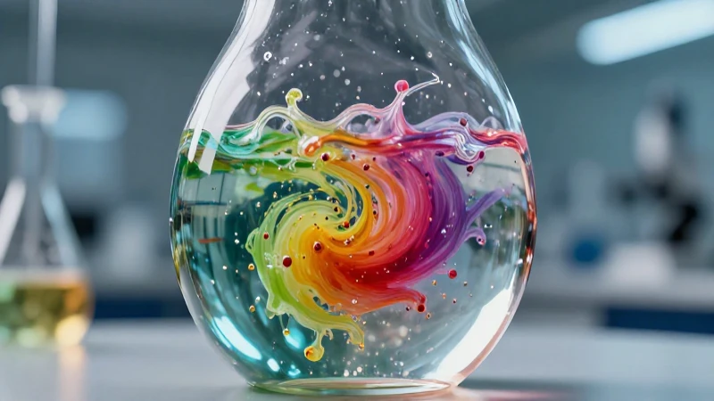 Líquido colorido en frasco, dinámico y vibrante