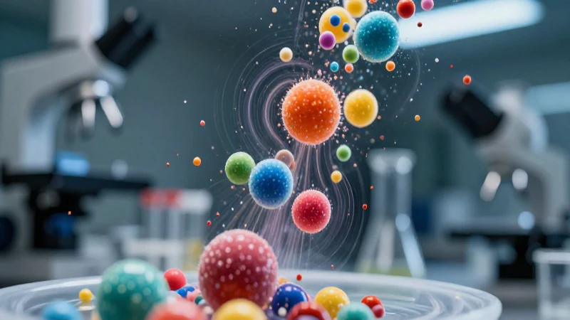 Partículas color vibrantes flotando en un laboratorio