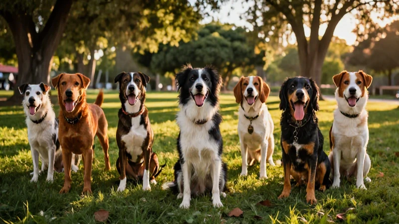 Perros realistas en parque mexicano al atardecer