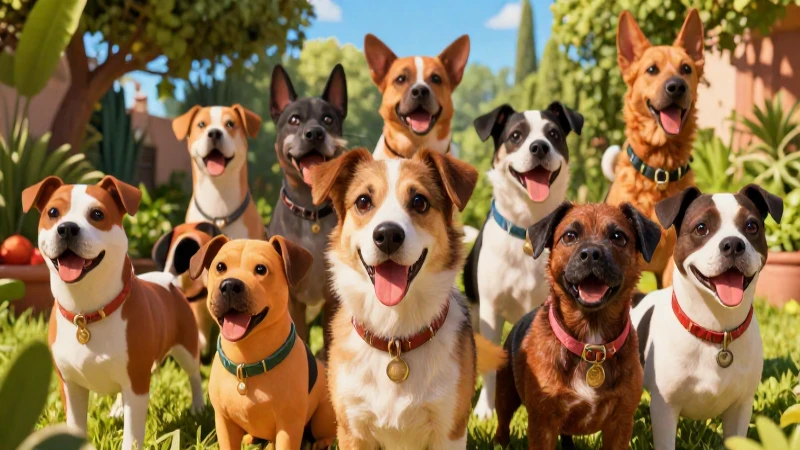 Perros felices en un vibrante jardín mexicano