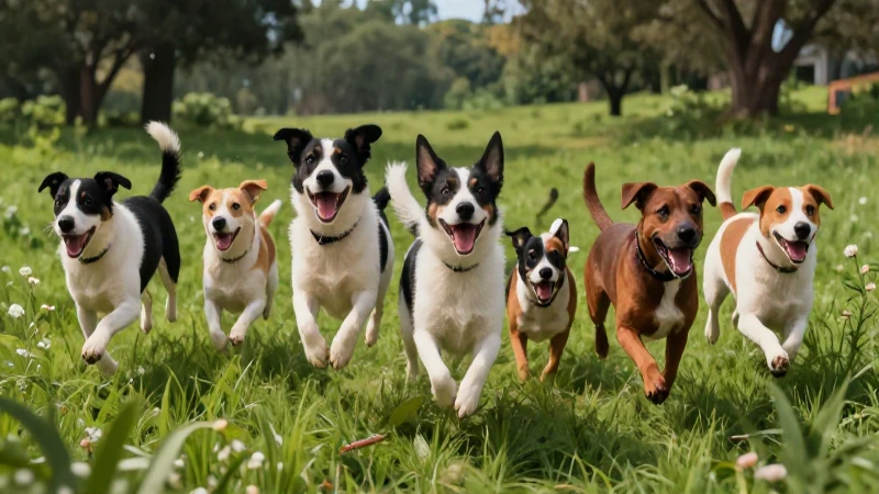 Perros alegres saltando en prado mexicano