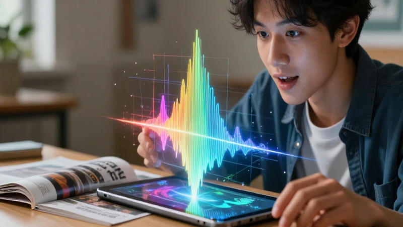 Estudiante entusiasta con gráfico holográfico vibrante